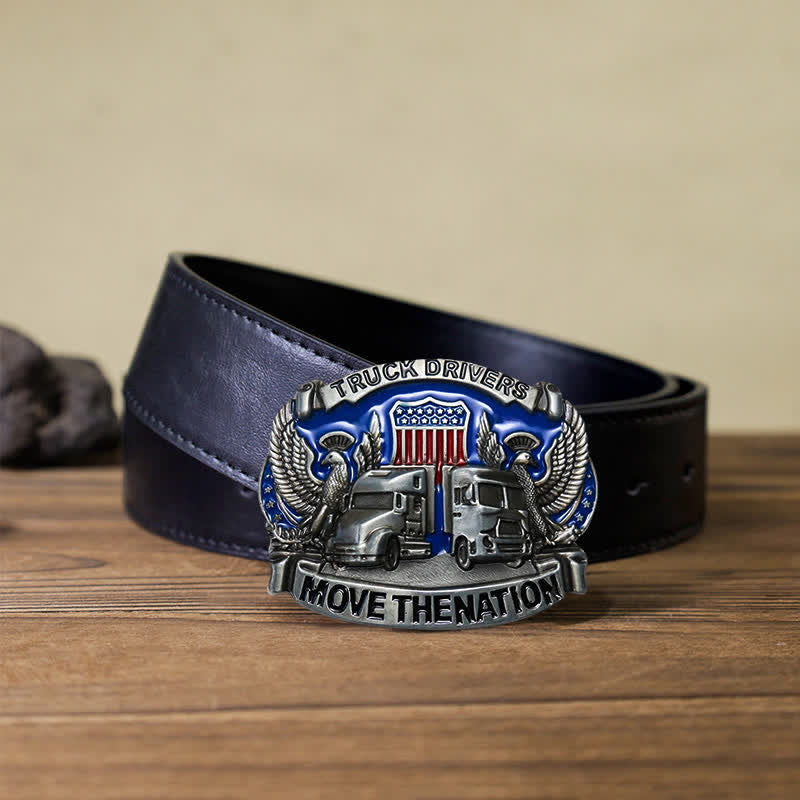 Ceinture en cuir à boucle pour homme avec inscription « Camionneur »