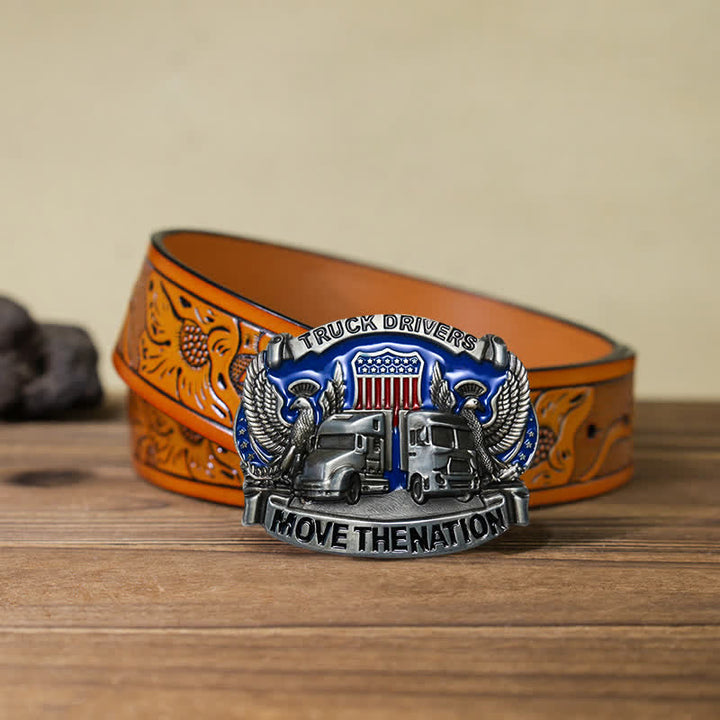 Ceinture en cuir à boucle pour homme avec inscription « Camionneur »