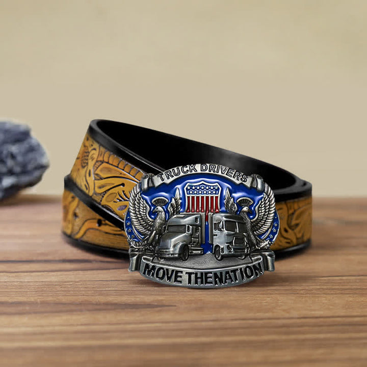 Ceinture en cuir à boucle pour homme avec inscription « Camionneur »