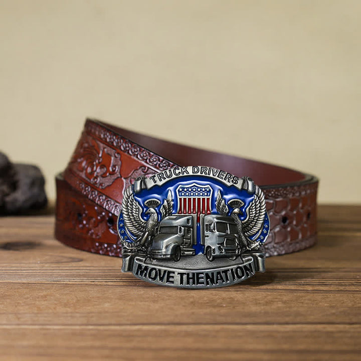 Ceinture en cuir à boucle pour homme avec inscription « Camionneur »
