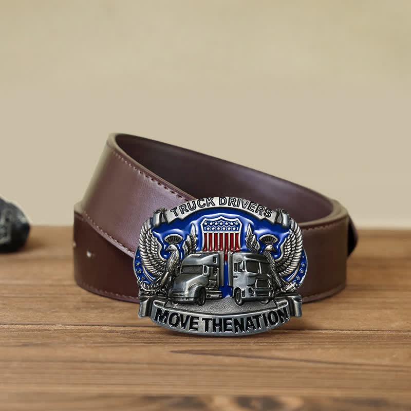 Ceinture en cuir à boucle pour homme avec inscription « Camionneur »