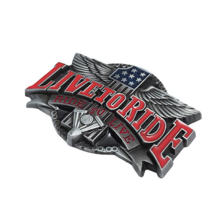 Ceinture en cuir à boucle pour homme avec ailes de moto Live To Ride DIY