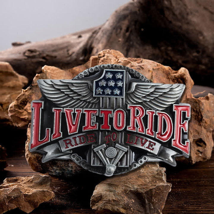 Ceinture en cuir à boucle pour homme avec ailes de moto Live To Ride DIY