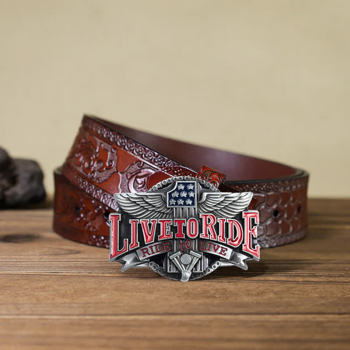 Ceinture en cuir à boucle pour homme avec ailes de moto Live To Ride DIY