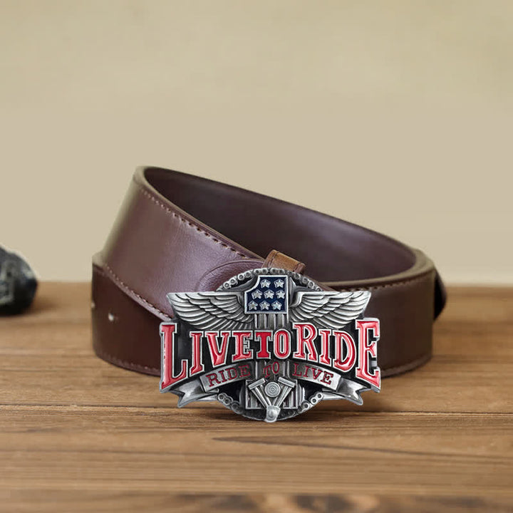 Ceinture en cuir à boucle pour homme avec ailes de moto Live To Ride DIY