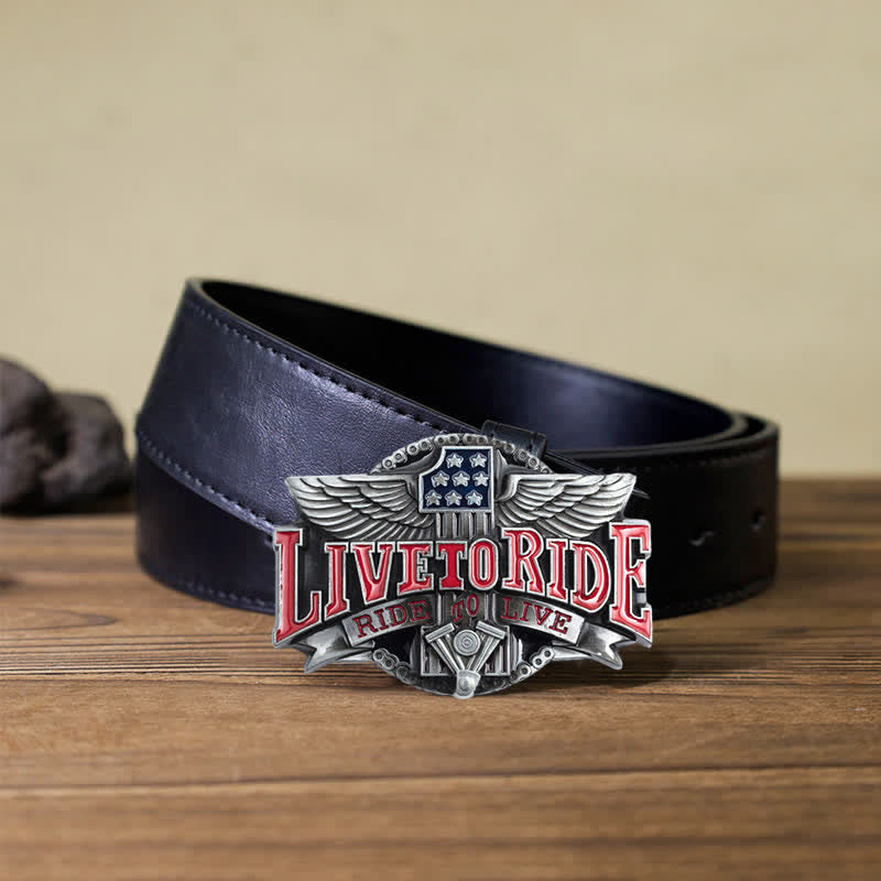 Ceinture en cuir à boucle pour homme avec ailes de moto Live To Ride DIY