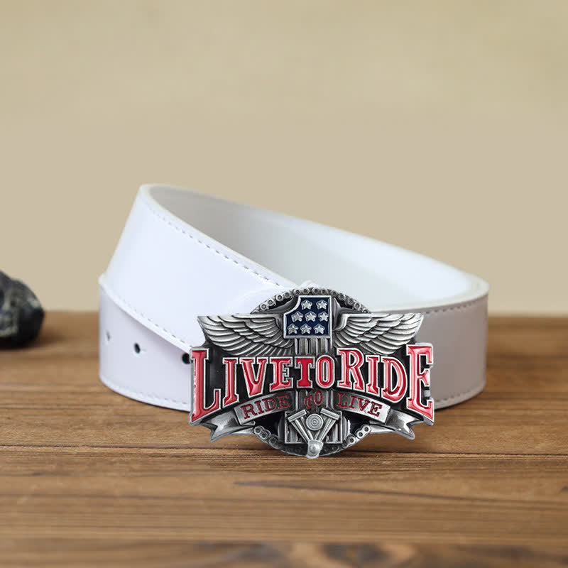 Ceinture en cuir à boucle pour homme avec ailes de moto Live To Ride DIY