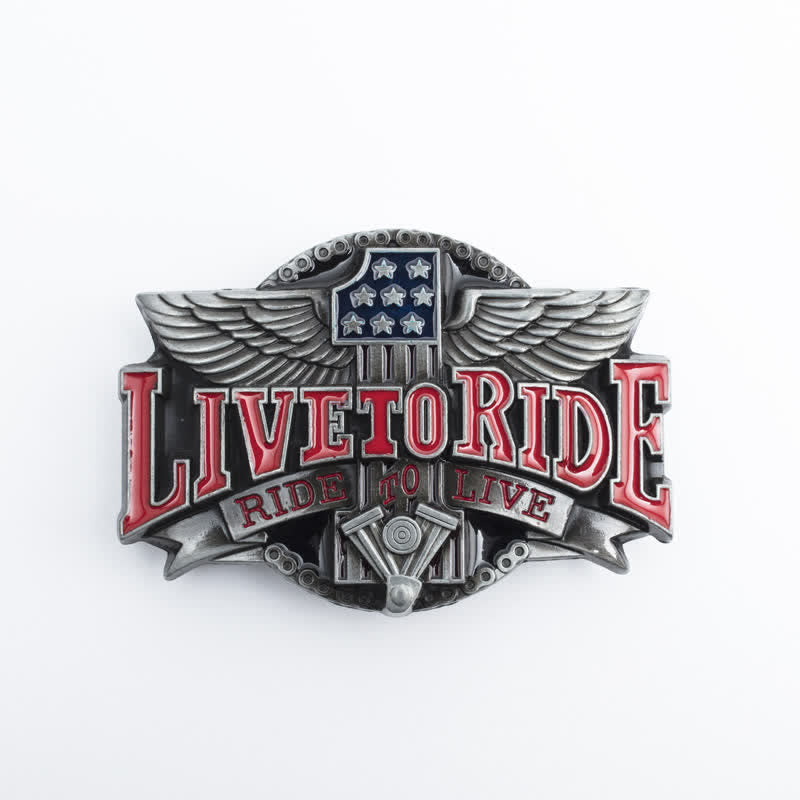 Ceinture en cuir à boucle pour homme avec ailes de moto Live To Ride DIY