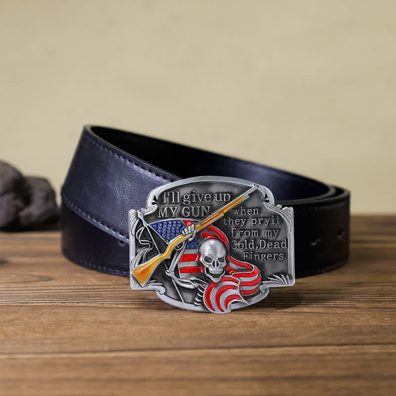 Ceinture en cuir à boucle tête de mort pour homme avec motif Give Up My Gun