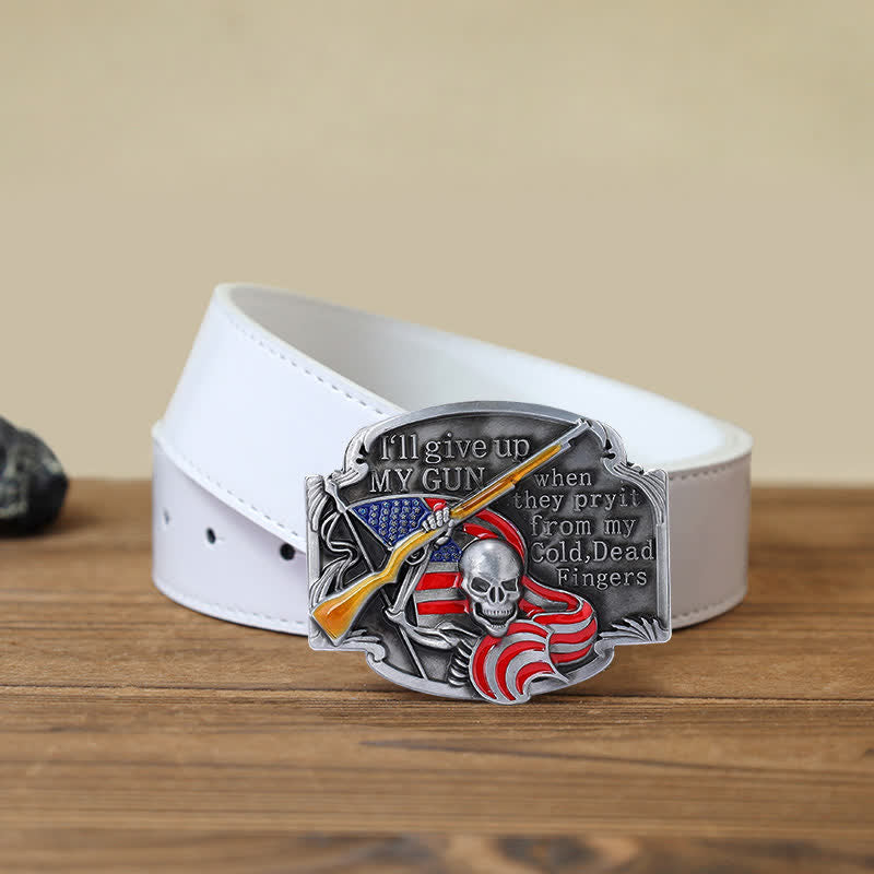 Ceinture en cuir à boucle tête de mort pour homme avec motif Give Up My Gun