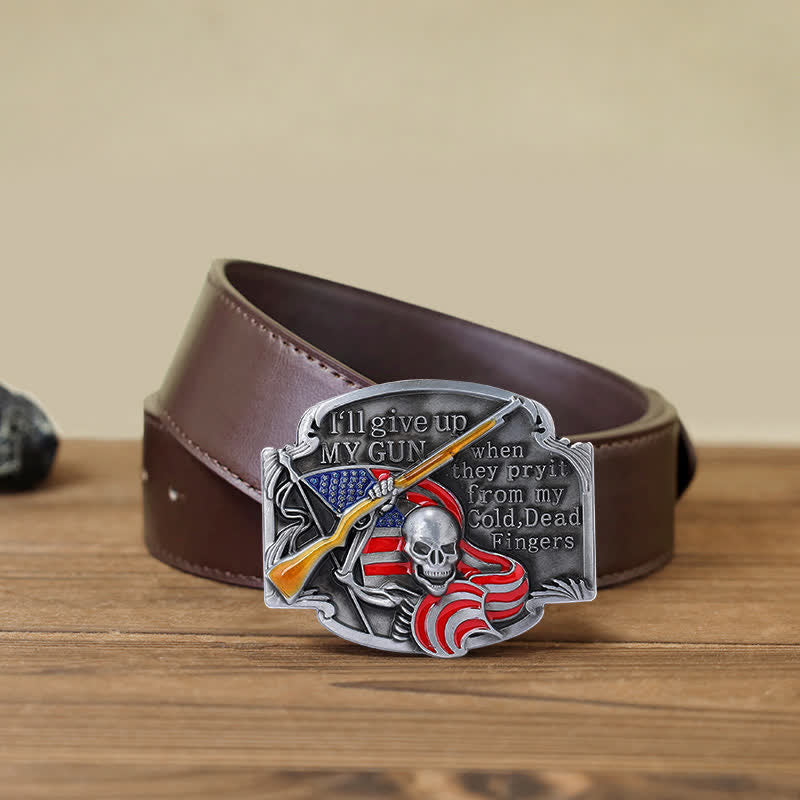 Ceinture en cuir à boucle tête de mort pour homme avec motif Give Up My Gun