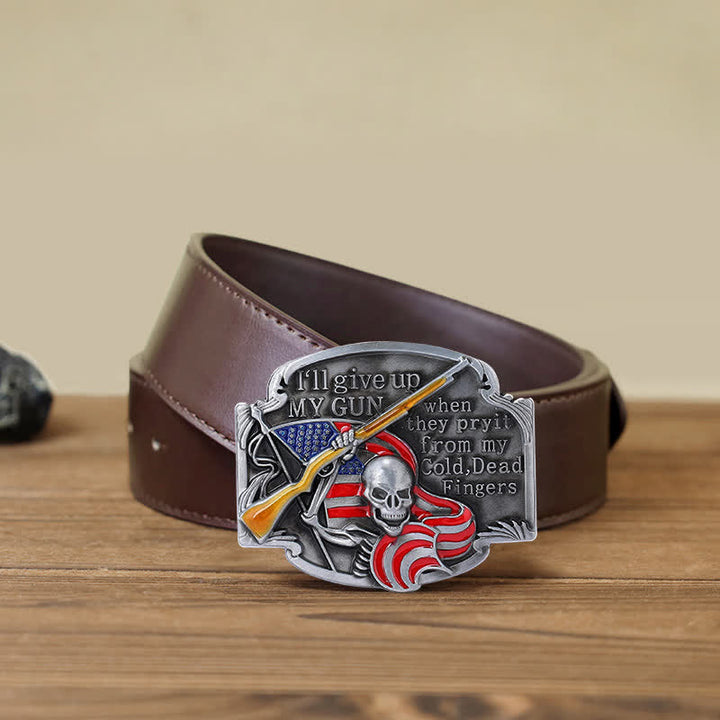 Ceinture en cuir à boucle tête de mort pour homme avec motif Give Up My Gun