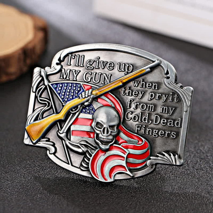 Ceinture en cuir à boucle tête de mort pour homme avec motif Give Up My Gun