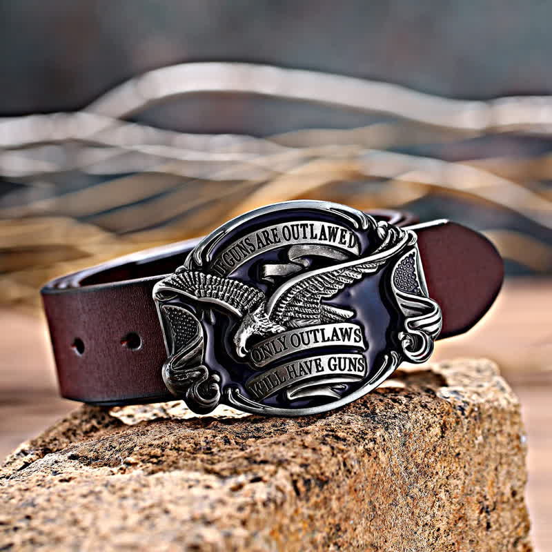 Ceinture en cuir à boucle pour homme avec motif aigle en plein vol