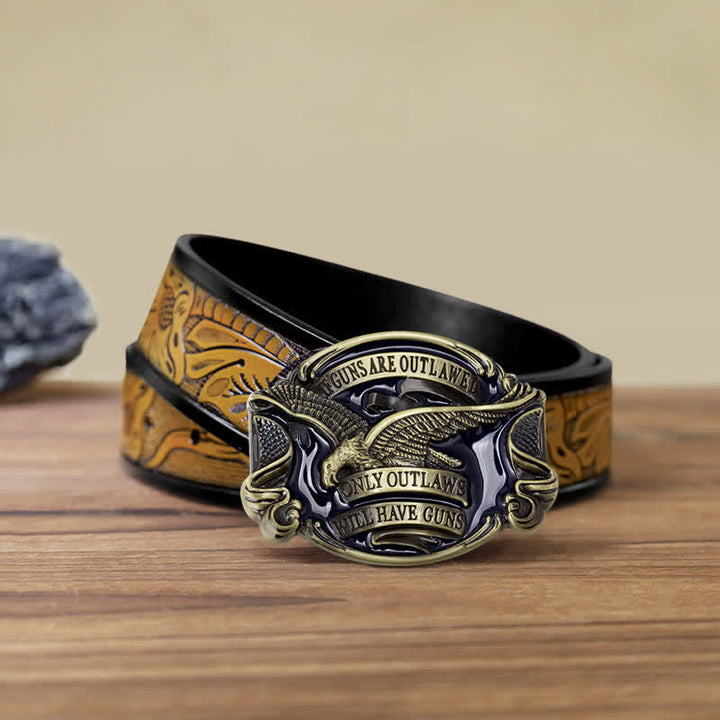 Ceinture en cuir à boucle pour homme avec motif aigle en plein vol