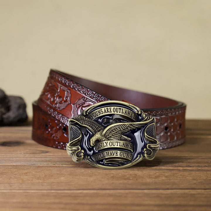 Ceinture en cuir à boucle pour homme avec motif aigle en plein vol