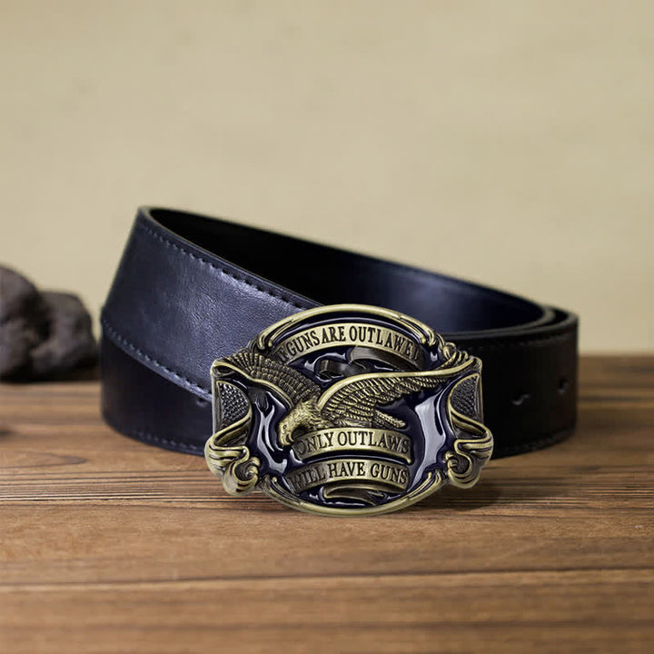 Ceinture en cuir à boucle pour homme avec motif aigle en plein vol