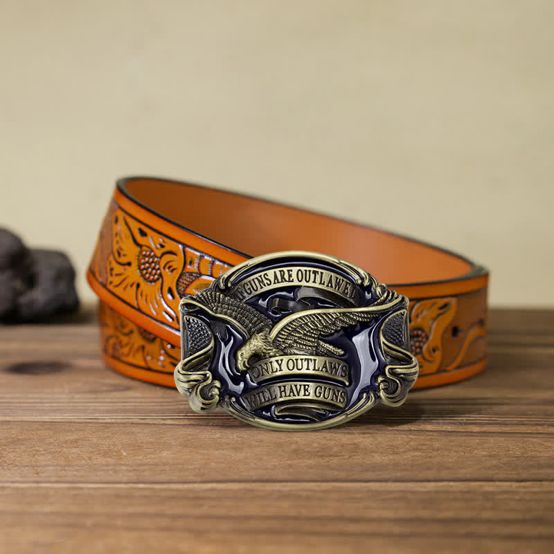 Ceinture en cuir à boucle pour homme avec motif aigle en plein vol