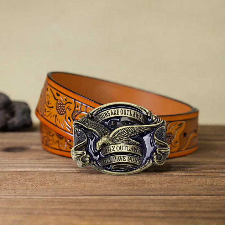 Ceinture en cuir à boucle pour homme avec motif aigle en plein vol
