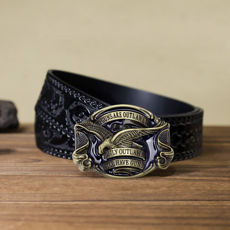 Ceinture en cuir à boucle pour homme avec motif aigle en plein vol