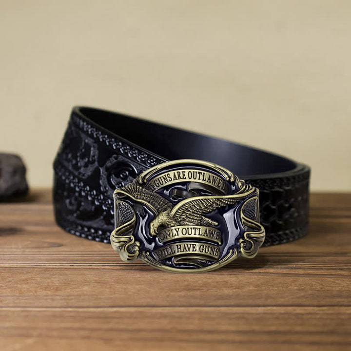 Ceinture en cuir à boucle pour homme avec motif aigle en plein vol