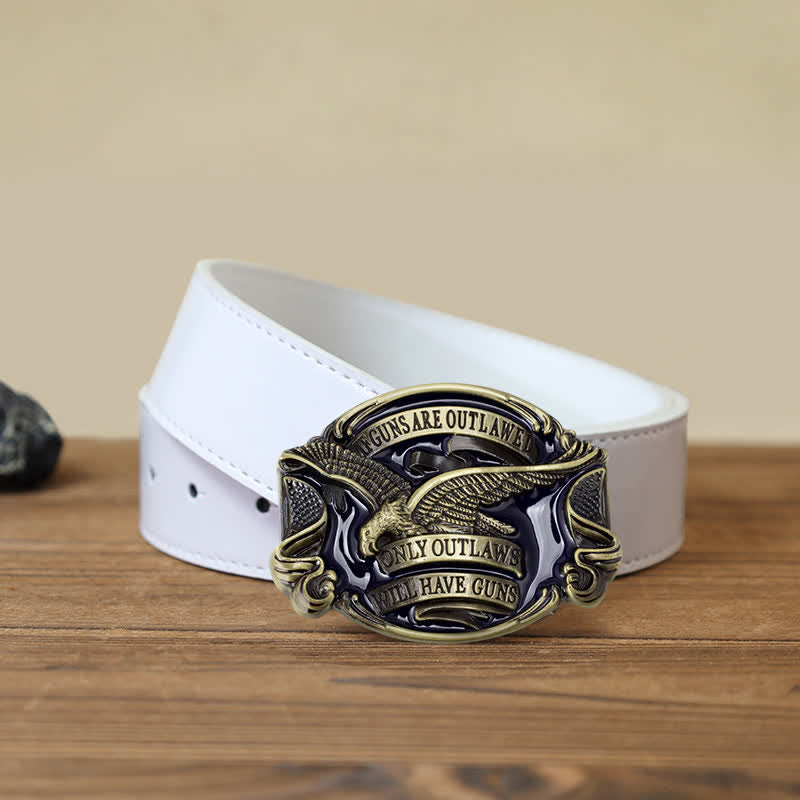 Ceinture en cuir à boucle pour homme avec motif aigle en plein vol