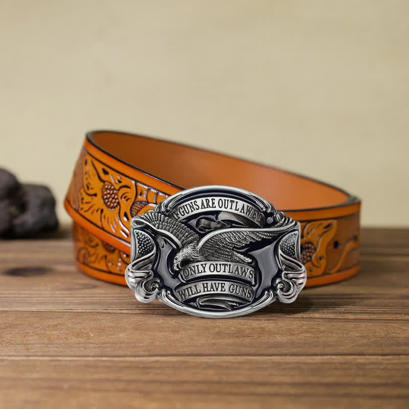 Ceinture en cuir à boucle pour homme avec motif aigle en plein vol