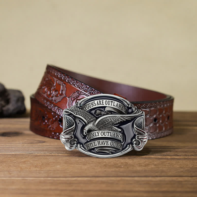 Ceinture en cuir à boucle pour homme avec motif aigle en plein vol