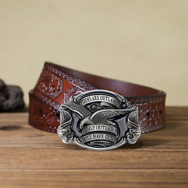 Ceinture en cuir à boucle pour homme avec motif aigle en plein vol