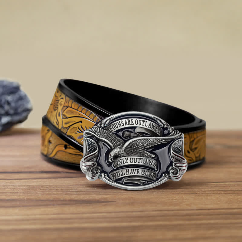 Ceinture en cuir à boucle pour homme avec motif aigle en plein vol