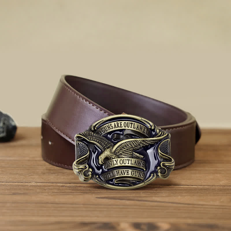 Ceinture en cuir à boucle pour homme avec motif aigle en plein vol