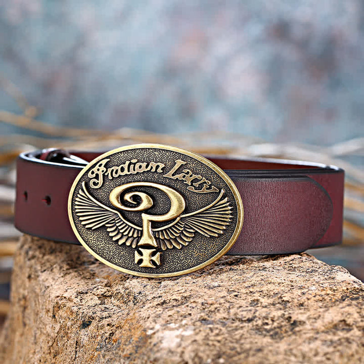Ceinture en cuir à boucle pour homme avec motif indien Larry Question Wings