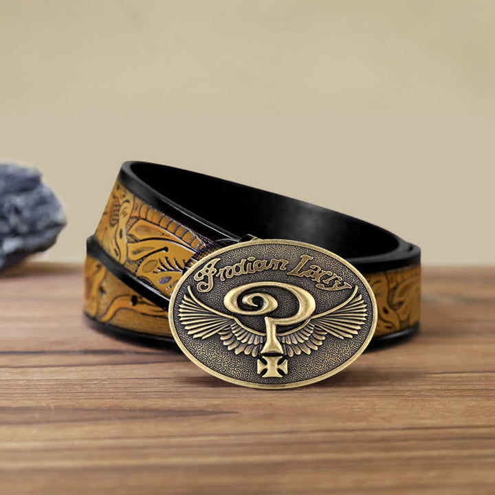 Ceinture en cuir à boucle pour homme avec motif indien Larry Question Wings