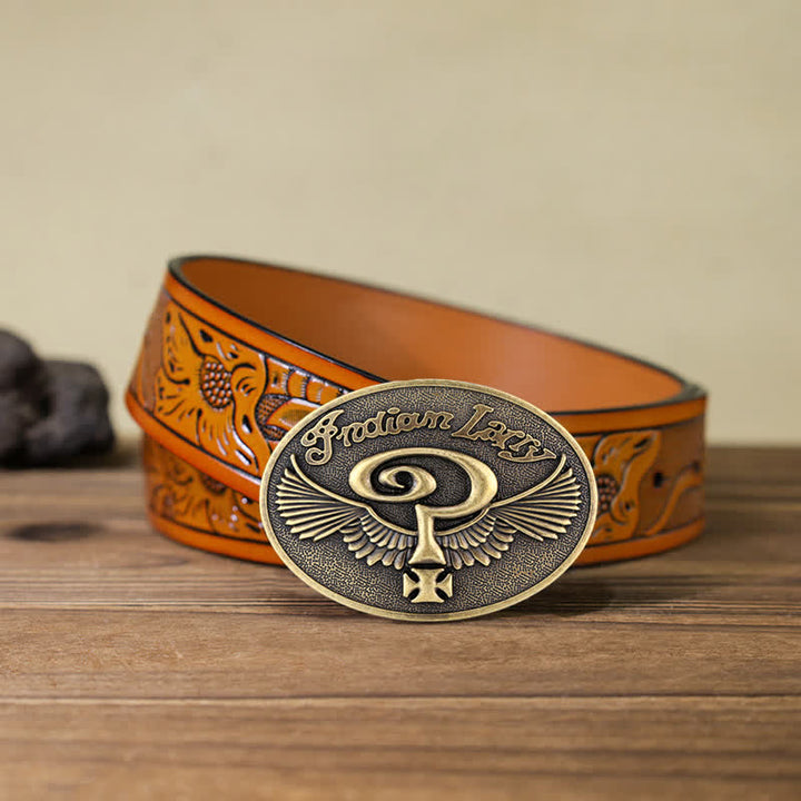 Ceinture en cuir à boucle pour homme avec motif indien Larry Question Wings