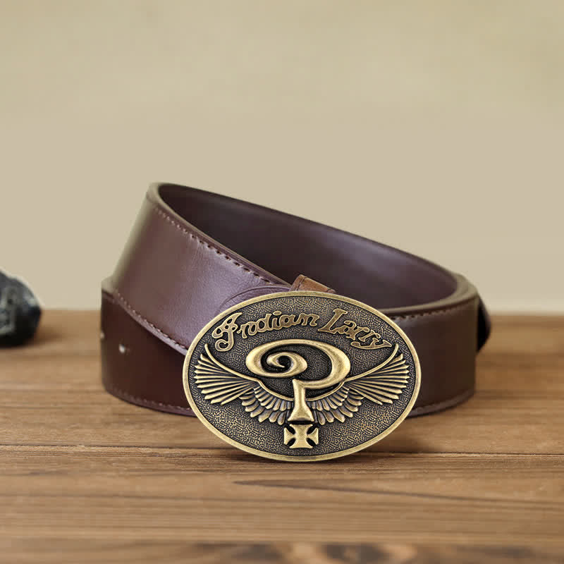 Ceinture en cuir à boucle pour homme avec motif indien Larry Question Wings