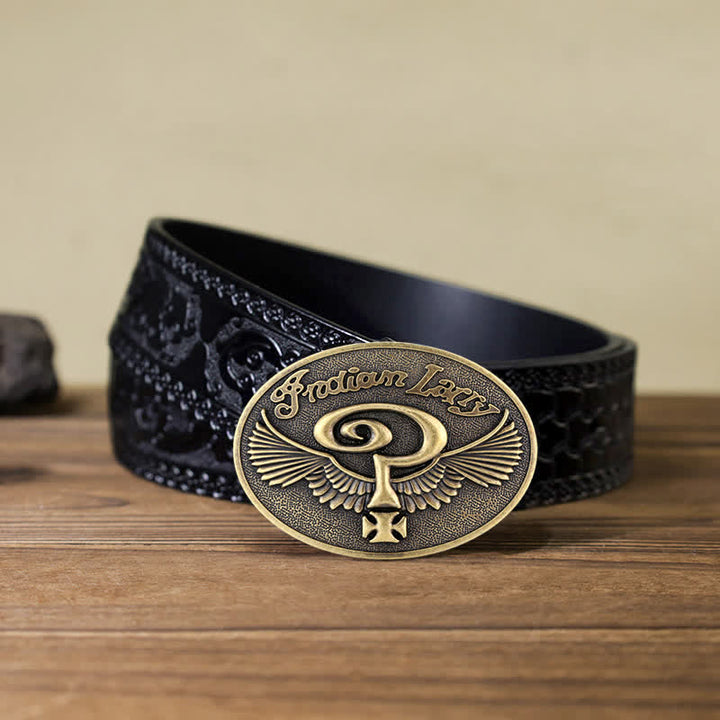 Ceinture en cuir à boucle pour homme avec motif indien Larry Question Wings