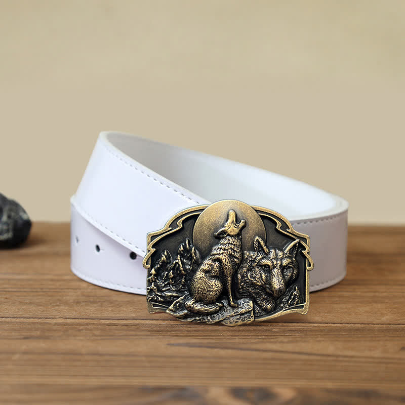 Ceinture en cuir à boucle pour homme avec motif forêt de deux loups