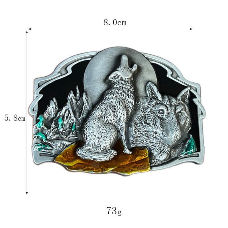Ceinture en cuir à boucle pour homme avec motif forêt de deux loups