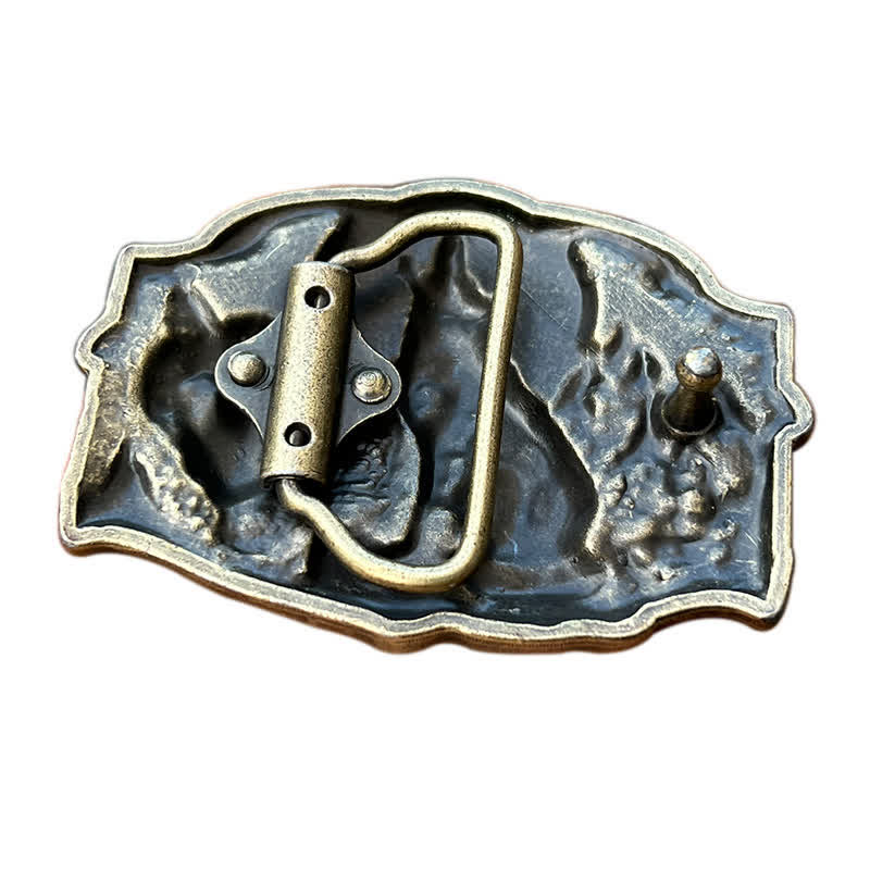 Ceinture en cuir à boucle pour homme avec motif forêt de deux loups