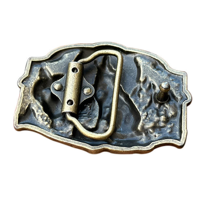 Ceinture en cuir à boucle pour homme avec motif forêt de deux loups