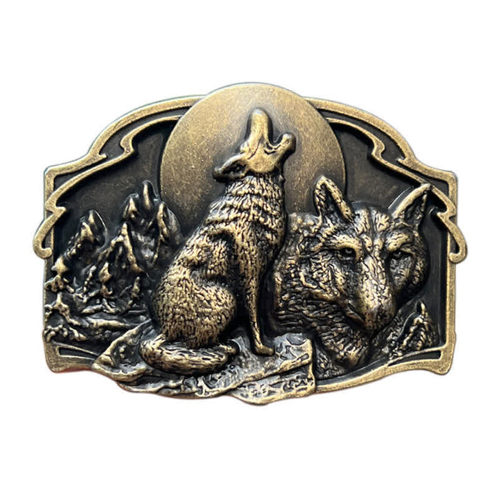 Ceinture en cuir à boucle pour homme avec motif forêt de deux loups