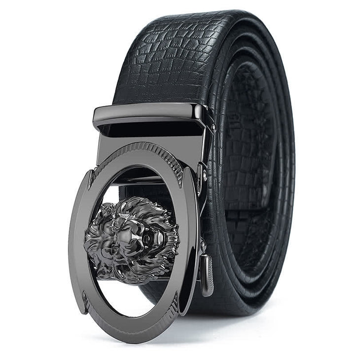 Ceinture en cuir à boucle automatique creuse Lion Business pour homme