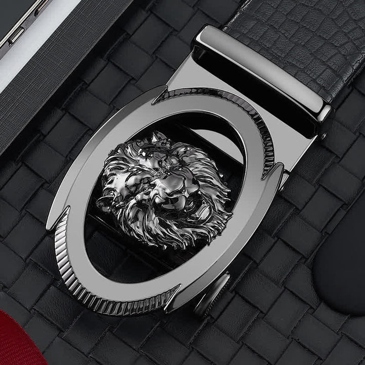 Ceinture en cuir à boucle automatique creuse Lion Business pour homme