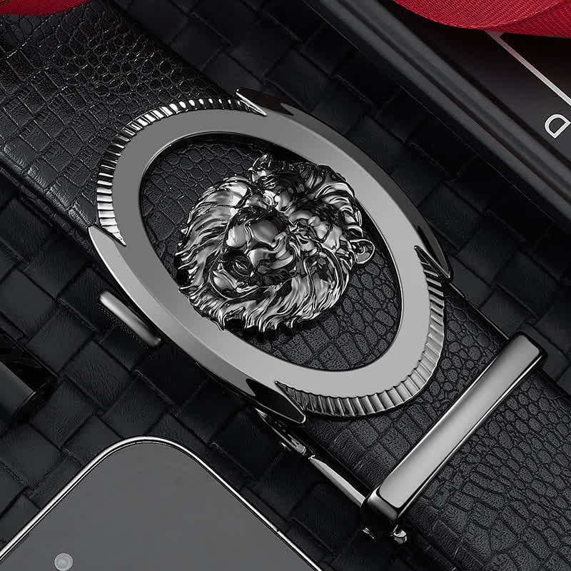 Ceinture en cuir à boucle automatique creuse Lion Business pour homme