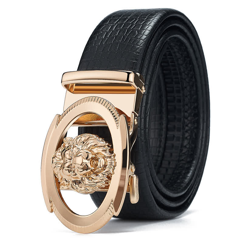 Ceinture en cuir à boucle automatique creuse Lion Business pour homme