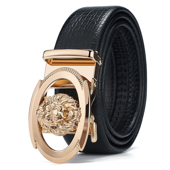 Ceinture en cuir à boucle automatique creuse Lion Business pour homme
