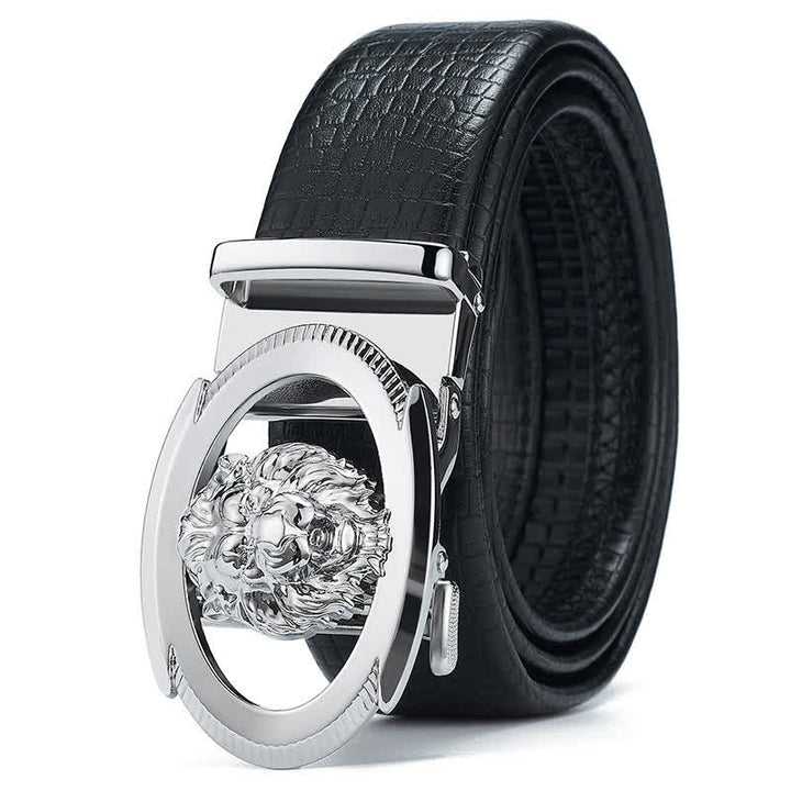 Ceinture en cuir à boucle automatique creuse Lion Business pour homme