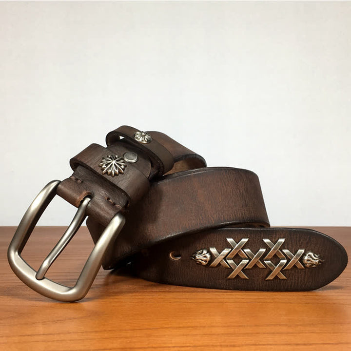 Ceinture en cuir à rivets sculptés décoratifs rétro pour hommes