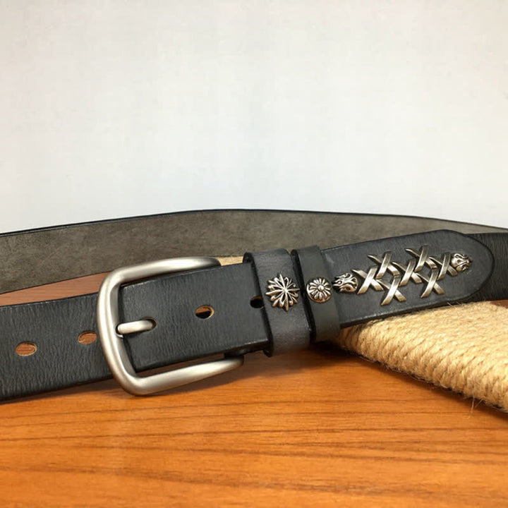 Ceinture en cuir à rivets sculptés décoratifs rétro pour hommes