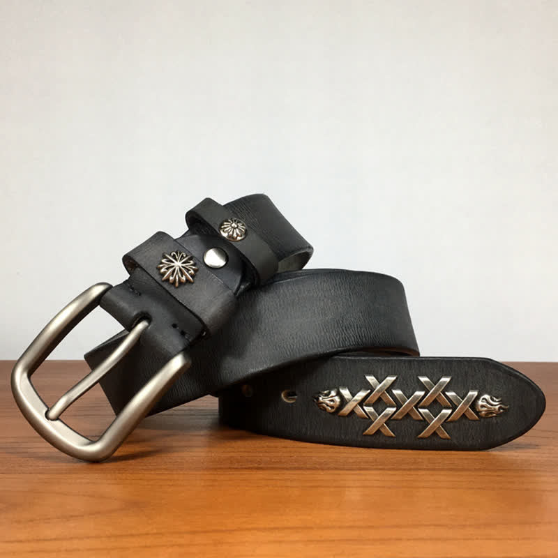 Ceinture en cuir à rivets sculptés décoratifs rétro pour hommes